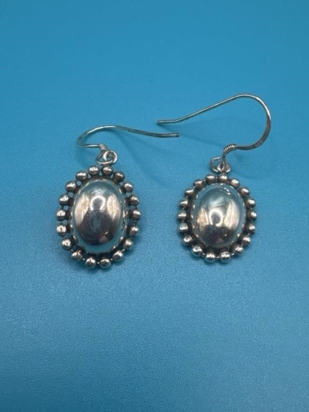 Vintage 925 Sterling Southwestern Domed Beaded Dangle Earrings 3.65g